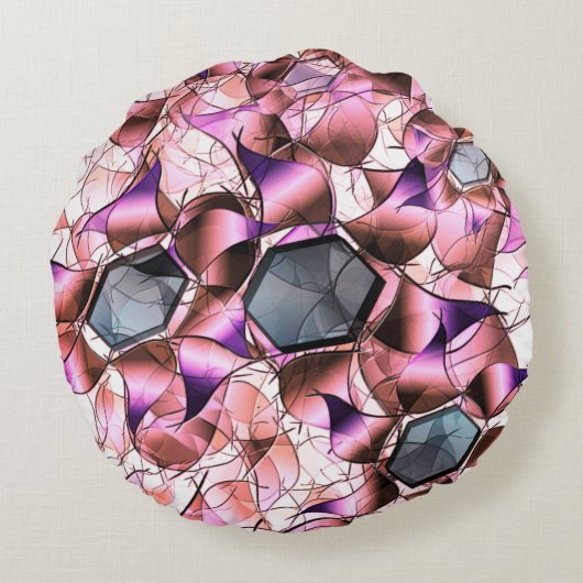 Hexagons omgeven door roze petaalachtige vormen rond kussen (Achterkant)