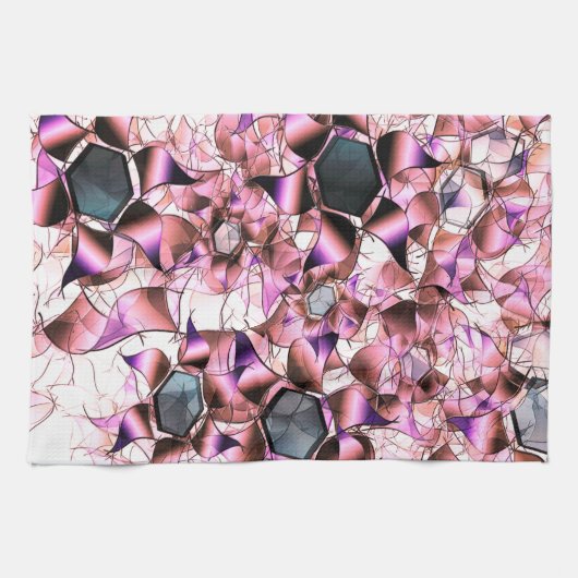 Hexagons omgeven door roze petaalachtige vormen theedoek (Horizontaal)