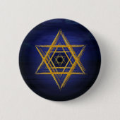 Hexagram goud & blauw sacrroir geometrisch symbool ronde button 5,7 cm (Voorkant)