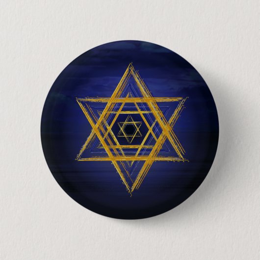 Hexagram goud & blauw sacrroir geometrisch symbool ronde button 5,7 cm (Voorkant)