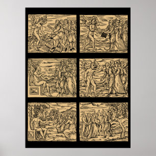 Hexaptych van heksen na Guazzo 30x40 Poster