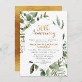 Hexigon Greenery 50th Wedding Jubileum Kaart (Voorkant / Achterkant)