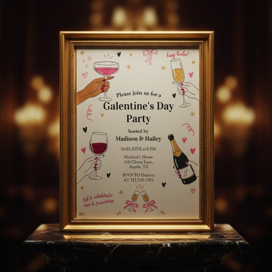 Hey Babe Galentines Invitation Gold Frame Kaart