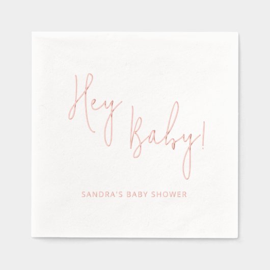 Hey Baby Gepersonaliseerde naam Modern Script Folie Servetten (Voorkant)