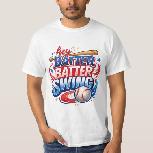 Hey Batter Batter Swing Baseball T-Shirt (Voorkant)