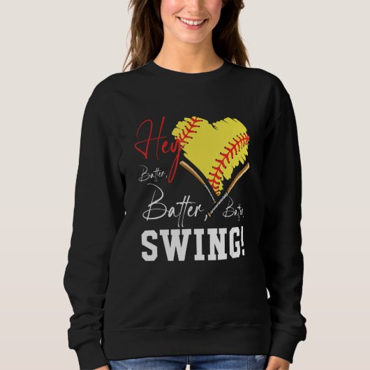 Hey Batter Swing Baseball Player Heart Mom Softbal Trui (Voorkant)