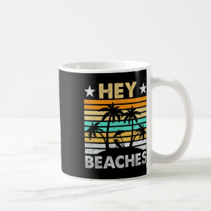 Hey Beaches Hola Retro Sunset Funny Beach Vacking Koffiemok