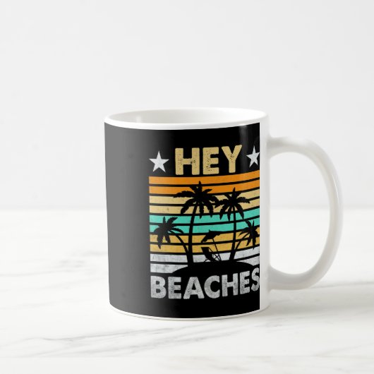 Hey Beaches Hola Retro Sunset Funny Beach Vacking Koffiemok (Rechts)
