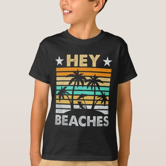 Hey Beaches Hola Retro Sunset Funny Beach Vacking T-shirt (Voorkant)