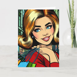 Hey Bestie, Retro Pop Kunst Comic Shopping Girl Kaart