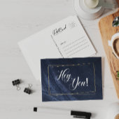 Hey! Blauwe denim Gold Fun Zeg hallo Briefkaart