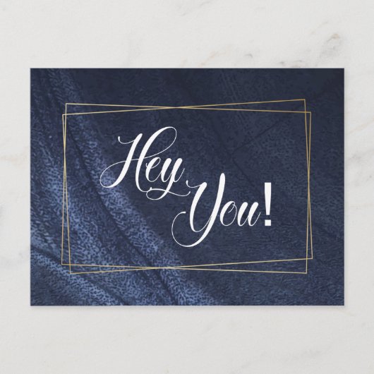 Hey! Blauwe denim Gold Fun Zeg hallo Briefkaart (Voorkant)