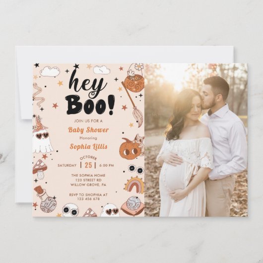 Hey Boo Baby shower Halloween Foto Kaart (Voorkant)