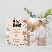 Hey Boo Baby shower Halloween Foto Kaart (Staand voorkant)