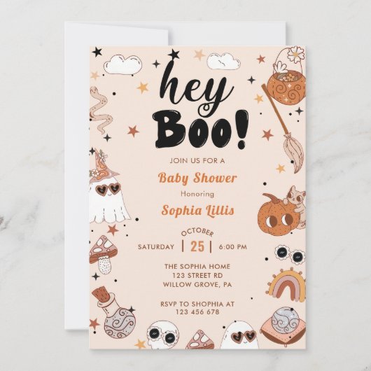 Hey Boo Baby shower Halloween Kaart (Voorkant)