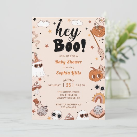 Hey Boo Baby shower Halloween Kaart (Staand voorkant)