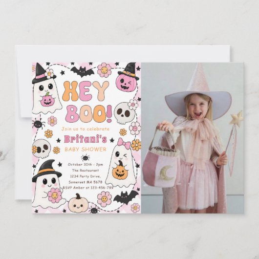 Hey Boo baby shower roze Kaart (Voorkant)
