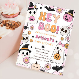 Hey Boo babyshower roze Kaart