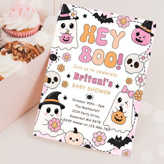 Hey Boo babyshower roze Kaart