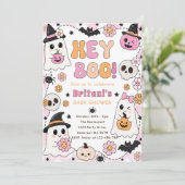 Hey Boo babyshower roze Kaart (Staand voorkant)