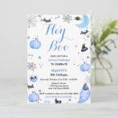 Hey Boo Blue Ghost Halloween Birthday Kaart (Staand voorkant)