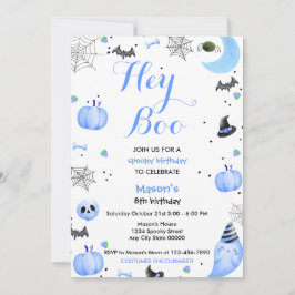Hey Boo Blue Ghost Halloween Birthday Kaart
