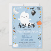 Hey Boo Blue Ghost Halloween Birthday Kaart (Voorkant)