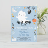 Hey Boo Blue Ghost Halloween Birthday Kaart (Staand voorkant)
