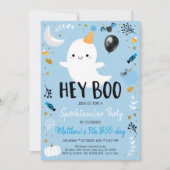 Hey Boo Blue Ghost Halloween Birthday Uitnodiging (Voorkant)