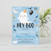 Hey Boo Blue Ghost Halloween Birthday Uitnodiging (Staand voorkant)