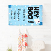 Hey Boo Blue Halloween Ghost Verjaardagsfeest Spandoek (Insitu)