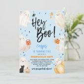 Hey Boo Blue Halloween Schattige Ghosts Boy Verjaa Kaart (Staand voorkant)