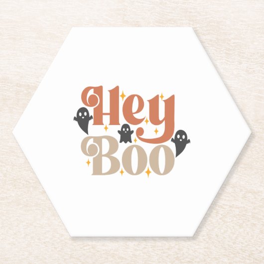 Hey Boo Boho Halloween Hey Boo Ghost Kartonnen Onderzetters (Voorkant)