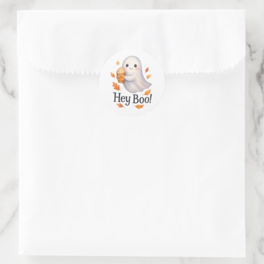 Hey Boo! – Cute AI-Generated Ghost Pumpkin Latte Ronde Sticker (Tas)
