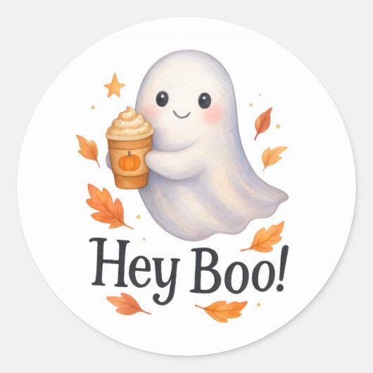Hey Boo! – Cute AI-Generated Ghost Pumpkin Latte  Ronde Sticker (Voorkant)