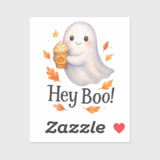 Hey Boo! – Cute AI-Generated Ghost Pumpkin Latte Sticker