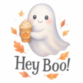 Hey Boo! – Cute AI-Generated Ghost Pumpkin Latte Sticker (Voorkant)
