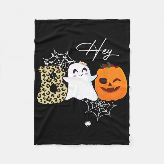 Hey Boo Cute Ghost Pumpkin Face Halloween Fleece Deken (Voorkant)