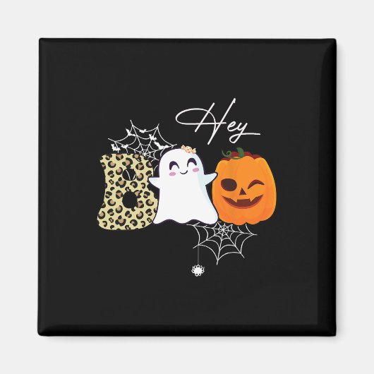 Hey Boo Cute Ghost Pumpkin Face Halloween Magneet (Voorkant)