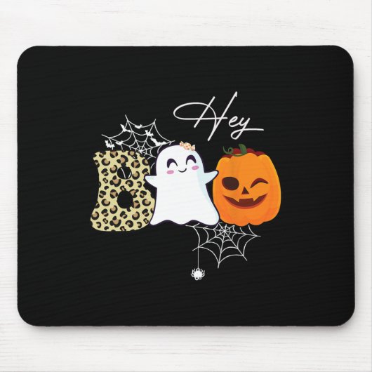 Hey Boo Cute Ghost Pumpkin Face Halloween Muismat (Voorkant)