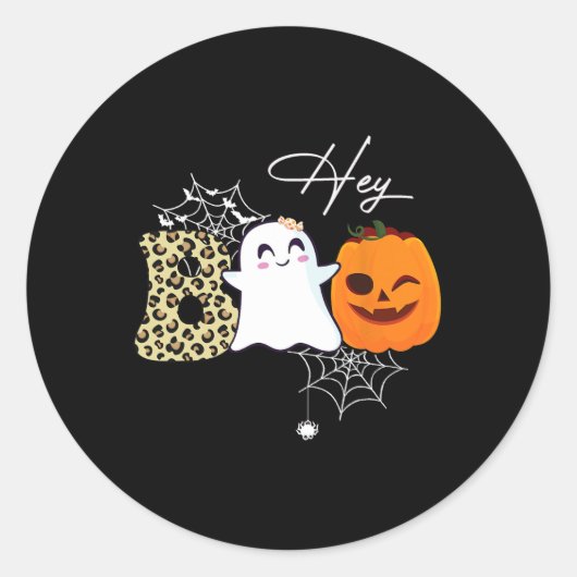 Hey Boo Cute Ghost Pumpkin Face Halloween Ronde Sticker (Voorkant)