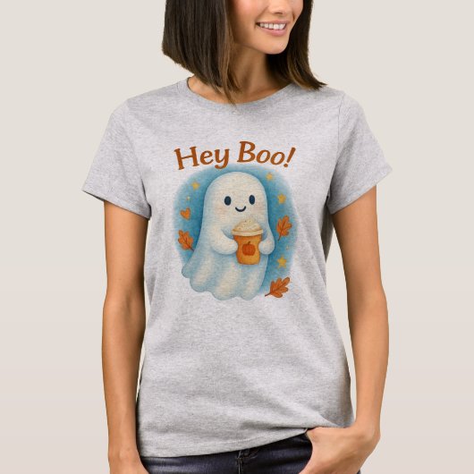 Hey Boo! Cute Ghost with Pumpkin Latte  T-shirt (Voorkant)