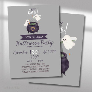 Hey Boo Fijne Halloween Geest Met Ketel Feest Kaart