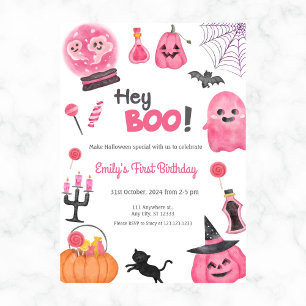 Hey Boo Fun Schattige Eerste Verjaardag Uitnodigin Kaart