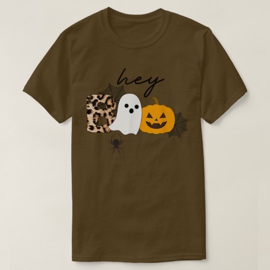 Hey Boo Funny Halloween Pumpkin Ghost Spooky Leopa T-shirt (Design voorkant)