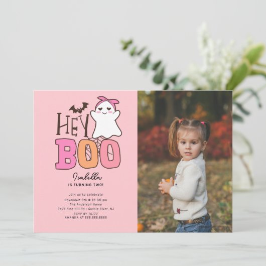 Hey Boo Ghost Foto Verjaardag Kaart (Staand voorkant)