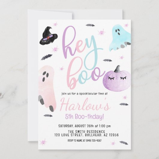 Hey Boo Ghost Pastel Halloween Verjaardag Kaart (Voorkant)