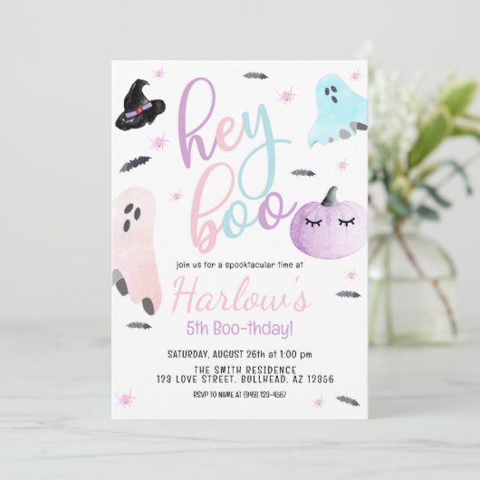 Hey Boo Ghost Pastel Halloween Verjaardag Kaart (Staand voorkant)