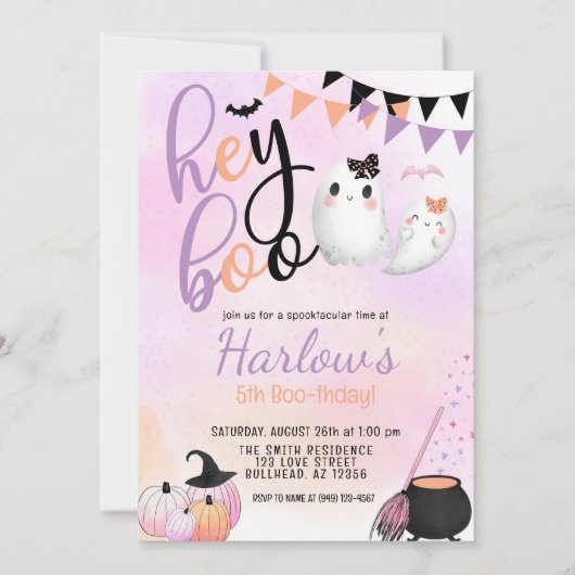Hey Boo Ghost Pastel Halloween Verjaardag Kaart (Voorkant)