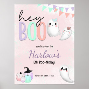 Hey Boo Ghost Pastel Halloween Verjaardag Welkom Poster